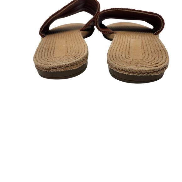 Bamboo Crochet Retro Earthy Brown Tan Boho Slide Sandals Summer Shoe Size 10 - Picture 5 of 7